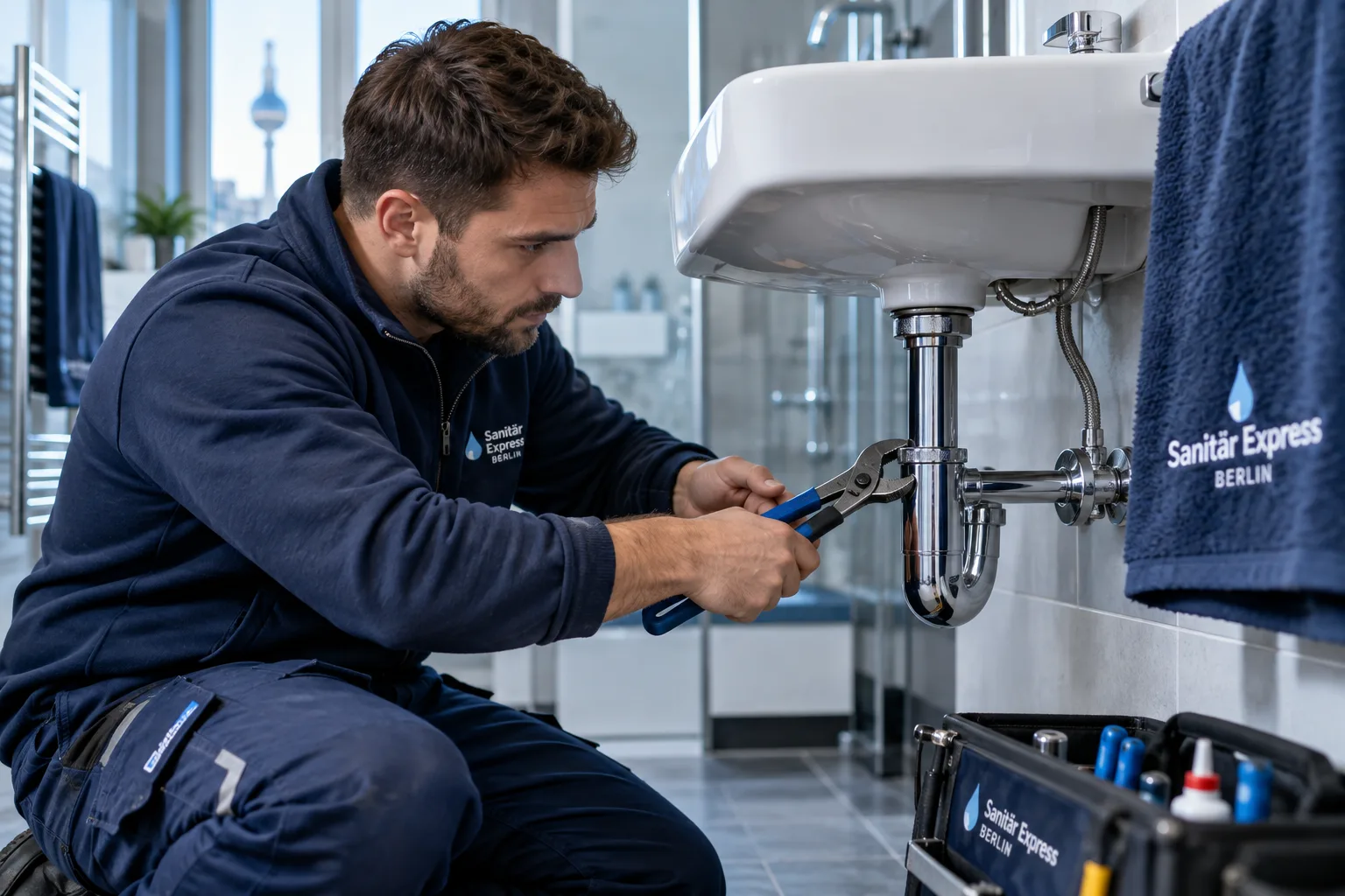 Wasser steht in einem Edelstahl-Küchenspülbecken über dem verstopften Ablauf