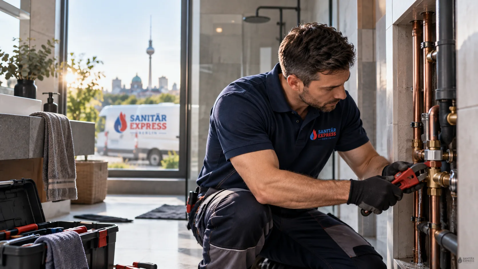 Techniker von Sanitär Express Berlin bei der Wartung einer Heizungsanlage