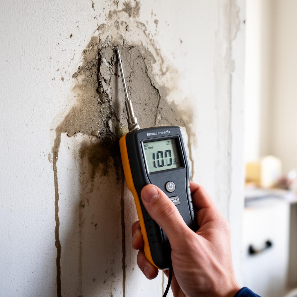 Feuchtemessung an einer durchfeuchteten Wand nach Wasserschaden